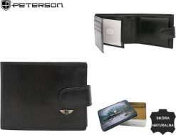 Peterson Portfel męski skórzany PTN 22302L-VT BLACK. Czarne portfele męskie Peterson, bez wzorów. Za 146.84 zł.