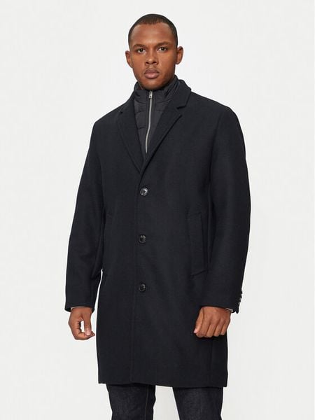 Lindbergh Płaszcz wełniany 30-303046 Czarny Regular Fit. Czarne płaszcze męskie Lindbergh, na zimę, m, bez wzorów, z syntetyku, bez kaptura. Za 629.99 zł.