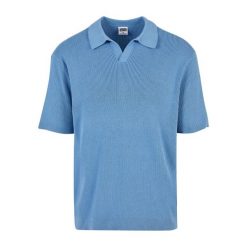 Oversizowe, prążkowane polo Urban Classics. Niebieskie koszulki polo męskie Urban Classics, m, bez wzorów, prążkowane, bez kołnierzyka, bez ramiączek. Za 237.00 zł.