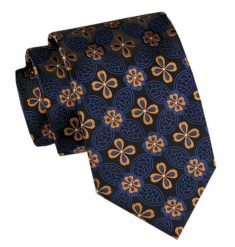 Męski Krawat - Angelo di Monti - Granat, Kwiatki. Niebieskie krawaty i muchy męskie Angelo di Monti, bez wzorów, z tkaniny, eleganckie. Za 45.00 zł.