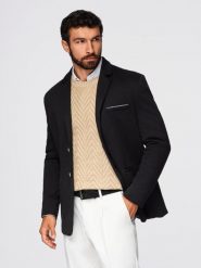 Dzianinowa marynarka męska o dopasowany kroju - czarna V5 - Rozmiar: XL. Czarne marynarki męskie Ombre Clothing, m, bez wzorów, z dzianiny. W wyprzedaży za 314.99 zł.