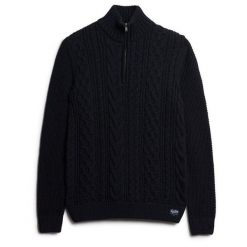 Sweter z dzianiny zapinany do połowy Superdry Jacob Cable. Niebieskie swetry męskie Superdry., bez wzorów, z dzianiny, bez kołnierzyka, bez ramiączek. W wyprzedaży za 311.30 zł.