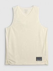 4F Koszulka do koszykówki loose szybkoschnąca uniseks - biała M. Białe t-shirty męskie 4f, m, bez wzorów, klasyczne, bez ramiączek. Za 119.99 zł.