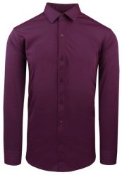 Elegancka Koszula z Dzianinowej Tkaniny - Prosty Krój - Bordo, Melanż. Czerwone koszule męskie Pazzani, bez wzorów, z bawełny, bez kołnierzyka, bez ramiączek. Za 199.00 zł.