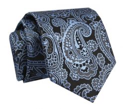 Krawat - ALTIES - Czerń z Niebieskim Wzorem Orientalnym. Niebieskie krawaty i muchy męskie Alties, bez wzorów, z tkaniny, eleganckie. Za 49.00 zł.
