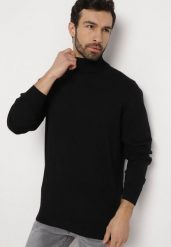 Czarny Bawełniany Sweter z Golfem Jarelia. Czarne swetry męskie Born2be, bez wzorów, z bawełny, eleganckie, bez kołnierzyka, bez ramiączek. Za 69.99 zł.