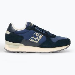 Buty męskie Napapijri Stab. Niebieskie buty trekkingowe męskie Napapijri, bez wzorów, sportowe, bez obcasa, bez zapięcia. Za 389.99 zł.