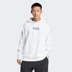Bluza z kapturem Real Madrid. Białe bluzy nierozpinane męskie ADIDAS, l, bez wzorów, z kapturem. Za 329.00 zł.