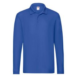 Męska Koszulka Polo Premium Z Długim Rękawem. Niebieskie koszulki polo męskie Fruit of the Loom, l, bez wzorów, bez kołnierzyka, bez ramiączek. Za 86.99 zł.