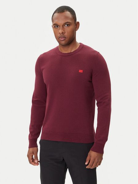 HUGO Sweter San Cassius-C1 50475083 Bordowy Regular Fit. Czerwone kardigany męskie Hugo, bez wzorów, z bawełny, bez kołnierzyka, bez ramiączek. Za 379.99 zł.