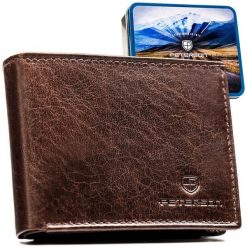 Brązowy portfel męski ze skóry naturalnej wyposażony w system RFID - Peterson. Brązowe portfele męskie Peterson, bez wzorów, ze skóry. Za 109.99 zł.