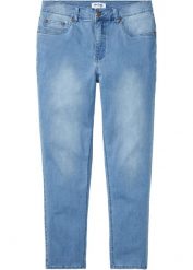 "Dżinsy ""power-stretch""T-400, w wygodnym fasonie, Classic Fit Tapered". Niebieskie jeansy męskie bonprix, bez wzorów, z denimu. Za 99.99 zł.