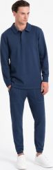 Ombre Komplet męski dresowy bluza z kołnierzem polo + spodnie - granatowy V5 Z71 XL. Niebieskie bluzy nierozpinane męskie Ombre, m, bez wzorów, z dresówki, bez ramiączek, bez kaptura. Za 329.99 zł.