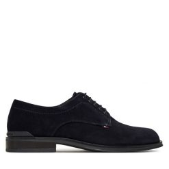 Półbuty Tommy Hilfiger. Niebieskie codzienne półbuty męskie Tommy Hilfiger, bez wzorów, bez obcasa, bez zapięcia. Za 419.99 zł.