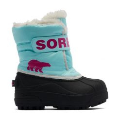 Śniegowce juniorskie Sorel Snow Commander. Niebieskie buty trekkingowe męskie Sorel, na zimę, bez wzorów, sportowe, bez obcasa, bez zapięcia. W wyprzedaży za 229.00 zł.