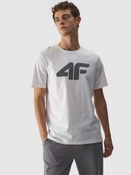 4F T-shirt regular z nadrukiem męski - biały L. Białe t-shirty męskie 4f, l, bez wzorów, z bawełny, bez kołnierzyka, bez ramiączek. Za 59.99 zł.