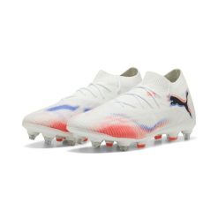 Buty piłkarskie unisex FUTURE 8 MATCH MxSG PUMA. Białe buty do biegania męskie Puma, bez wzorów, bez zapięcia, do biegania. W wyprzedaży za 289.00 zł.