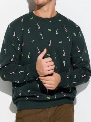 Bluza z motywem świątecznym - zielony. Zielone bluzy nierozpinane męskie Sinsay, l, bez wzorów, wizytowe, bez ramiączek, bez kaptura. Za 39.99 zł.