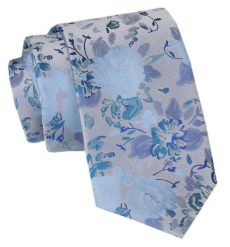 Męski Krawat Angelo di Monti - Duże Kwiaty. Niebieskie krawaty i muchy męskie Angelo di Monti, bez wzorów, z tkaniny, eleganckie. Za 45.00 zł.