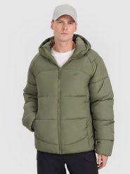 4F Kurtka puchowa z wypełnieniem syntetycznym męska - khaki XL. Brązowe kurtki męskie 4f, na zimę, m, bez wzorów, z dzianiny, klasyczne, bez ramiączek, z kapturem. Za 329.99 zł.