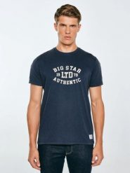 Koszulka męska z nadrukiem granatowa Teller 403. Niebieskie t-shirty męskie Big Star, l, z aplikacjami, z dzianiny, bez kołnierzyka, bez ramiączek. Za 119.99 zł.
