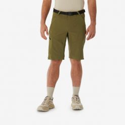 Spodenki turystyczne męskie Quechua MH500. Brązowe szorty sportowe męskie QUECHUA, bez wzorów, z elastanu, sportowe. Za 119.99 zł.