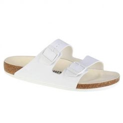 Klapki unisex Birkenstock Arizona BF. Białe klapki i japonki męskie Birkenstock, bez wzorów, z materiału. Za 329.00 zł.