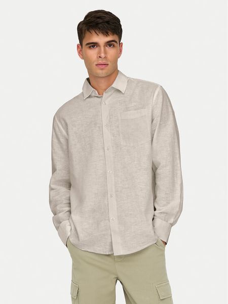 Only & Sons Koszula Caiden 22031804 Beżowy Regular Fit. Brązowe koszule męskie Only & Sons, l, bez wzorów, z bawełny, bez kołnierzyka, bez ramiączek. Za 89.99 zł.