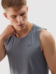 4F Tank top treningowy regular z materiału z recyklingu męski - szary L. Szare t-shirty męskie 4f, l, bez wzorów, z dzianiny, bez kołnierzyka, bez ramiączek. W wyprzedaży za 29.99 zł.