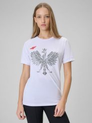 4F Koszulka kibica uniseks - biała M. Białe t-shirty męskie 4f, m, bez wzorów, bez kołnierzyka, bez ramiączek. Za 129.99 zł.