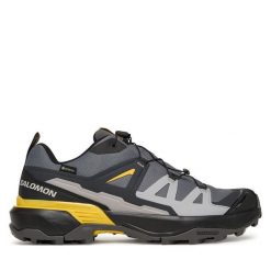 Trekkingi Salomon. Szare buty trekkingowe męskie Salomon, bez wzorów, z gore-texu, sportowe, bez obcasa, bez zapięcia. Za 509.99 zł.