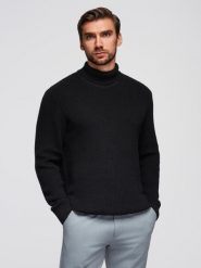 Sweter klasyczny męski z golfem z bawełny - czarny V4 - Rozmiar: S. Czarne swetry męskie Ombre Clothing, bez wzorów, z bawełny, biznesowe, bez kołnierzyka, bez ramiączek. Za 189.99 zł.