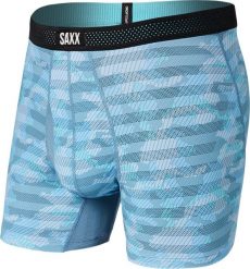 SAXX Bokserki męskie chłodzące / sportowe z rozporkiem SAXX HOT SHOT Boxer Brief Fly lodowiec szelfowy niebieski S. Niebieskie bokserki męskie Saxx, m, bez wzorów. Za 116.99 zł.