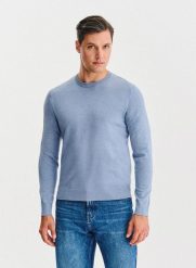 PAKO LORENTE – Niebieski sweter męski o-neck. Niebieskie swetry męskie Pako Lorente, bez wzorów, z poliesteru, bez kołnierzyka, bez ramiączek. Za 199.99 zł.