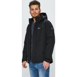 Jack Wolfskin - Kurtka. Czarne kurtki męskie Jack Wolfskin, m, bez wzorów, z materiału, bez ramiączek, z kapturem. W wyprzedaży za 649.90 zł.