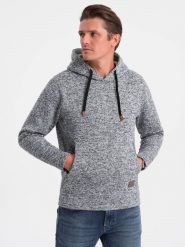 Bluza męska nierozpinana kangurka z kapturem - szary melanż V1 - Rozmiar: S. Szare bluzy z kapturem męskie Ombre Clothing, m, bez wzorów, z kapturem. W wyprzedaży za 59.99 zł.