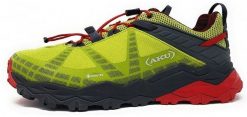 Buty turystyczne męskie AKU Flyrock GTX - lime/red. Czerwone buty trekkingowe męskie Aku, bez wzorów, bez zapięcia. Za 830.91 zł.