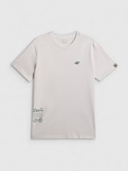 4F T-shirt regular z nadrukiem męski - biały XL. Białe t-shirty męskie 4f, m, bez wzorów, z materiału, bez kołnierzyka, bez ramiączek. Za 79.99 zł.