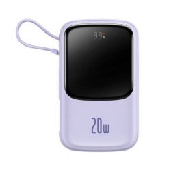 Powerbank Baseus Qpow Pro z kablem Lightning, USB-C, USB, 10000mAh, 20W (fioletowy). Fioletowe powerbanki Baseus. Za 120.00 zł.
