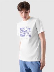 4F T-shirt regular z nadrukiem męski - biały XXL. Białe t-shirty męskie 4f, m, bez wzorów, z bawełny, bez kołnierzyka, bez ramiączek. W wyprzedaży za 39.99 zł.