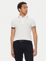 Tommy Hilfiger Polo Flag Cuff MW0MW38458 Biały Slim Fit. Białe koszulki polo męskie Tommy Hilfiger, m, bez wzorów, z bawełny, bez kołnierzyka, bez ramiączek. Za 229.99 zł.