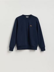 Bluza z haftem - granatowy. Niebieskie bluzy nierozpinane męskie Reserved, l, bez wzorów, z bawełny, bez ramiączek, bez kaptura. Za 129.99 zł.