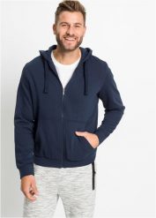 Bluza z kapturem zapinana na zamek. Niebieskie bluzy z kapturem męskie bonprix, l, bez wzorów, z dresówki, z kapturem. Za 109.99 zł.