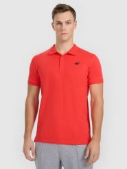 4F Koszulka polo regular męska - czerwona XXL. Czerwone koszulki polo męskie 4f, m, bez wzorów, z bawełny, klasyczne, bez kołnierzyka, bez ramiączek. Za 89.99 zł.