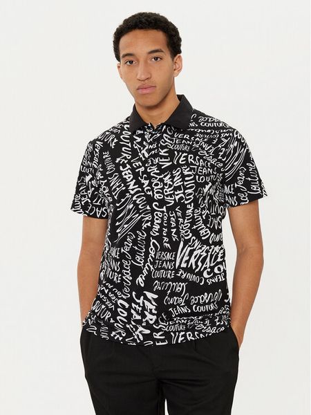 Versace Jeans Couture Polo 78GAG6R0 Czarny Regular Fit. Czarne koszulki polo męskie Versace Jeans Couture, m, bez wzorów, z bawełny, bez kołnierzyka, bez ramiączek. Za 479.99 zł.