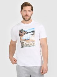 4F T-shirt regular z nadrukiem męski - biały S. Białe t-shirty męskie 4f, m, bez wzorów, z bawełny, bez kołnierzyka, bez ramiączek. Za 79.99 zł.