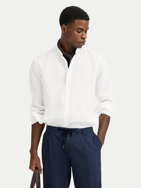 Bugatti Koszula 9550-78900C Biały Casual Fit. Białe koszule męskie Bugatti, l, bez wzorów, ze lnu, bez kołnierzyka, bez ramiączek. Za 379.99 zł.