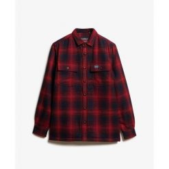 Dopasowana koszula w kratkę na zamek z wełny z polarową podszewką Superdry. Czerwone koszule męskie Superdry., m, bez wzorów, z polaru, bez kołnierzyka, bez ramiączek. W wyprzedaży za 336.25 zł.