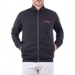 Bluza w kolorze czarnym. Czarne bluzy rozpinane męskie Jeep, z nadrukiem, prążkowane. W wyprzedaży za 114.95 zł.