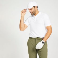 Koszulka polo do golfa z krótkim rękawem męska Inesis WW500. Białe koszulki polo męskie INESIS, l, bez wzorów, z materiału, sportowe, bez kołnierzyka, bez ramiączek. Za 79.99 zł.